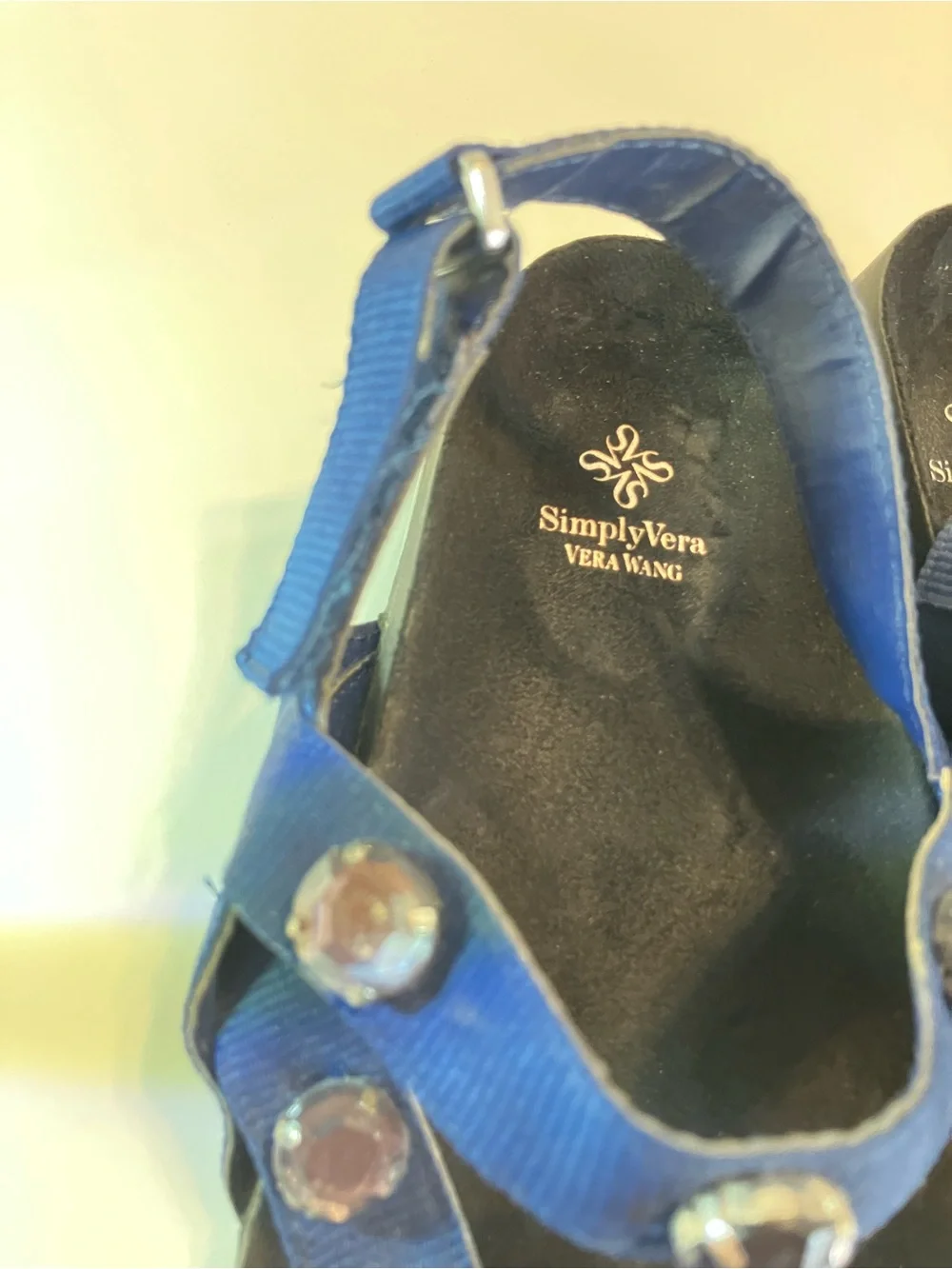 Simply Vera Vera Wang Blue Jeweled T-Strap Flat Sandals